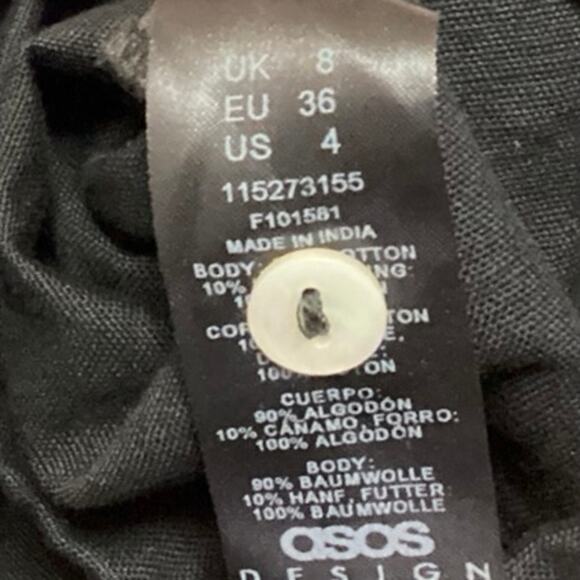 ASOS Black Button Up Shirt Pocket Short Sleeve Tie Waist Romper Jumpsuit Size 4 - Picture 5 of 5